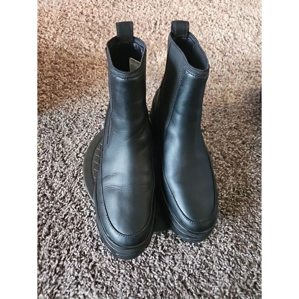 Sorel Joan Waterproof Chelsea Boots Womens 9 Black Leather Chunky Ankle Lug